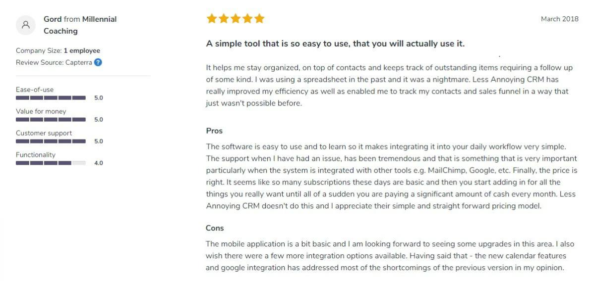 Review by Gord from Millennial Coaching | Lead Management Software Review | free lead management software