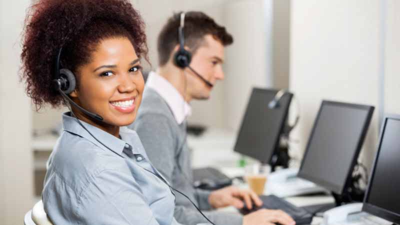 call center woman smiling