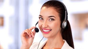 sale call girl talking with headphones